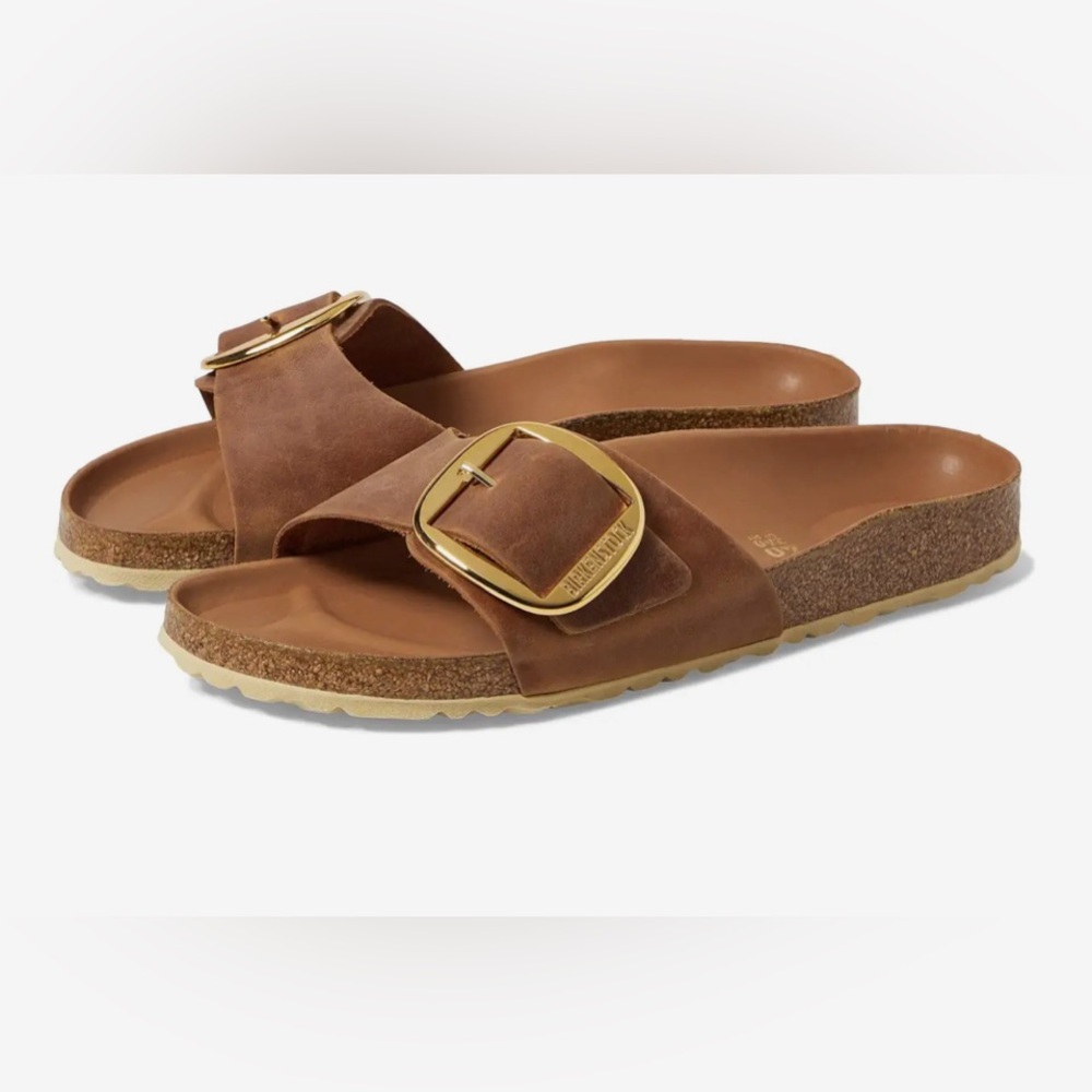 Birkenstock Madrid big buckle 1 buckle antique cognac brown leather